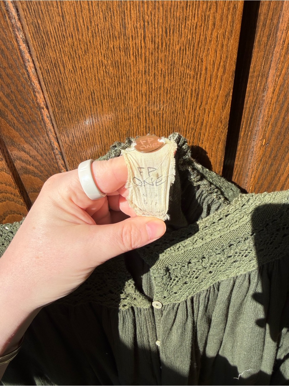 Free People Olive Green Crochet-Trim Buttoned Tunic Top